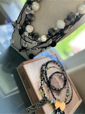 Fashion Jewelry Bundle Chokers, Earrings and Multistrand Necklaces In Wooden Box